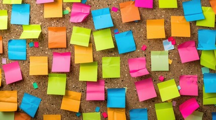 Sticky notes on cork board backdrop vertical orientation