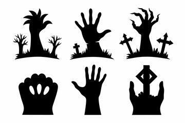 
Set of Zombie hands black silhouette. Spooky zombie hands silhouette vector collection of Halloween, Zombie hands silhouette
