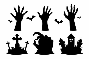 
Set of Zombie hands black silhouette. Spooky zombie hands silhouette vector collection of Halloween, Zombie hands silhouette
