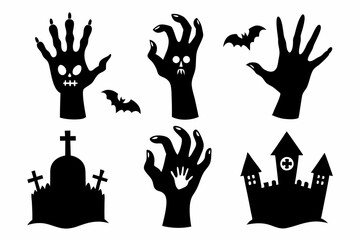 
Set of Zombie hands black silhouette. Spooky zombie hands silhouette vector collection of Halloween, Zombie hands silhouette
