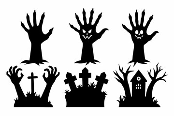 
Set of Zombie hands black silhouette. Spooky zombie hands silhouette vector collection of Halloween, Zombie hands silhouette
