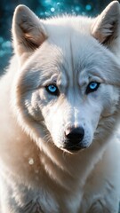 Obraz premium Generative AI, Arctic Gaze: A White Wolf with Piercing Blue Eyes