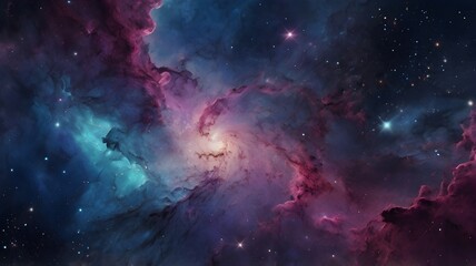 Fototapeta premium Cosmic Nebula Abstract Background with Deep Blues, Purples, and Pinks
