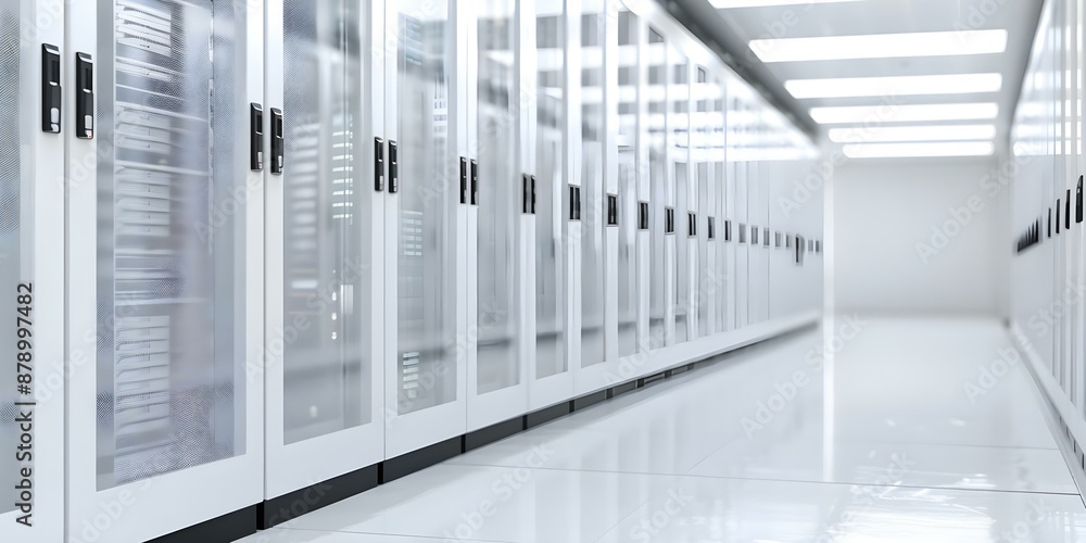 Poster state-of-the-art data center infrastructure server racks, cooling systems, and backup power. concept