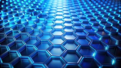 Obraz premium Futuristic blue hexagon grid background with depth of field blur, technology, futuristic, grid, blue, hexagon,, abstract