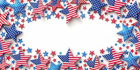 Fototapeta premium Frame filled with colorful stars and stripes to celebrate USA Independence Day, celebration, patriotic, American, holiday, festive, red