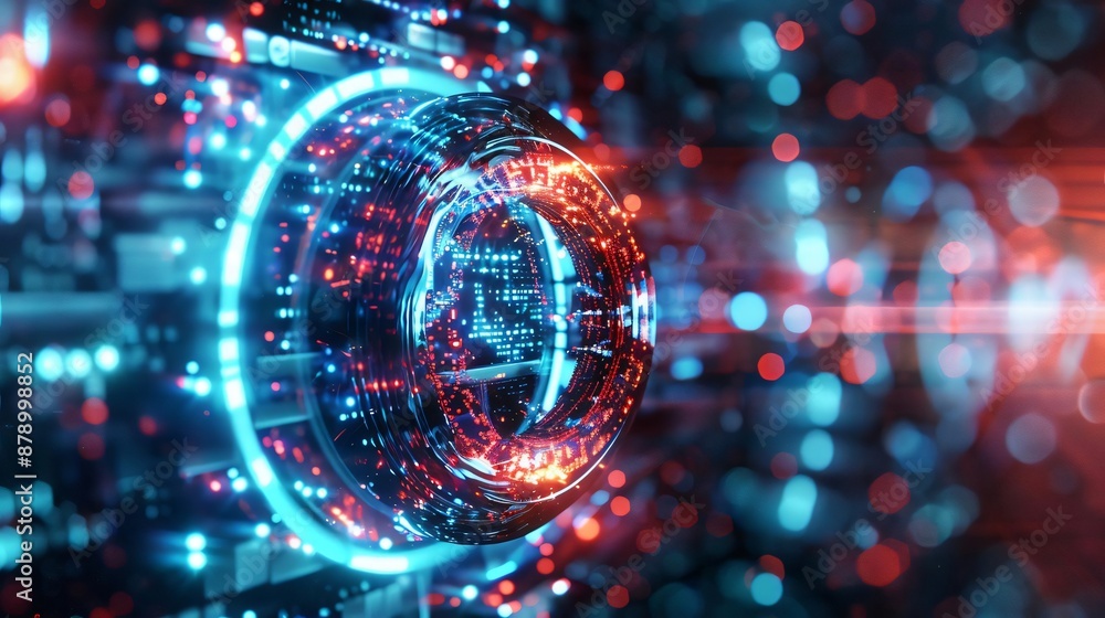 Poster futuristic digital technology background with vibrant lights and complex circuitry. perfect for tech