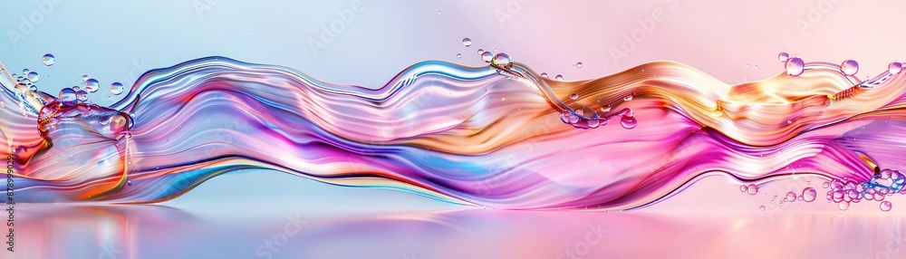 Poster vibrant abstract waves of colorful liquid creating a beautiful, fluid and dynamic movement in soft p