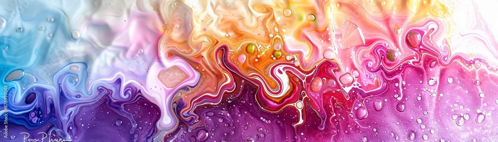 Poster vibrant abstract fluid art in multiple colors with wavy patterns and intricate details, capturing th