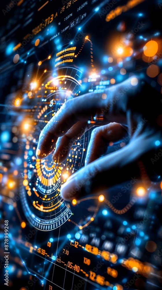 Poster futuristic hand interacting with digital interface, representing modern technology and innovation wi