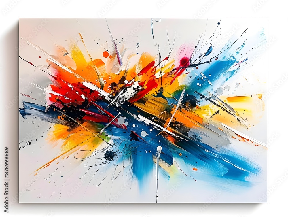 Poster captivating abstract art with explosive brush strokes and vibrant colors on canvas