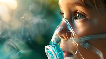 Medical Mask Fitting Snugly Over a Young Child's Face for Respiratory Treatment