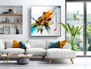 Vibrant Abstract Painting on Canvas Showcasing Bold Brushstrokes and Expressive Color Composition