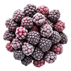 Frozen blackberries top view isolated on transparent background