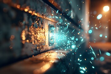 Crackling Blue Sparks Powering Up an Ancient Machine in Abandoned Factory