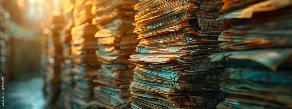 Poster a stack of documents with varying heights, showing multiple files.
