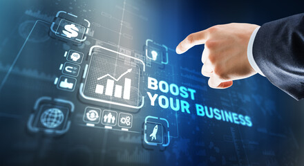 Boost your business on Virtual screen. Business Technology Internet and network concept