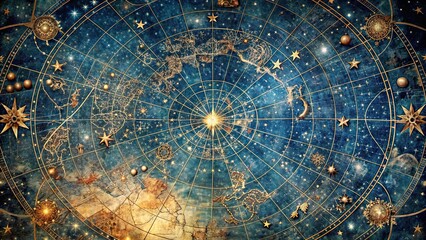Intricate celestial map featuring detailed constellations and stars, Astrology, Astronomy, Star chart, Universe
