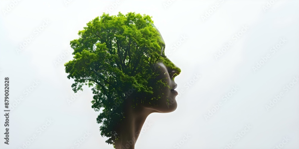 Poster symbol of growth and unity trees silhouette intertwined with human face representing the environment