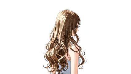 Fototapeta premium Back view of beautiful long shiny ponytails hair of a woman on plain white background, bg