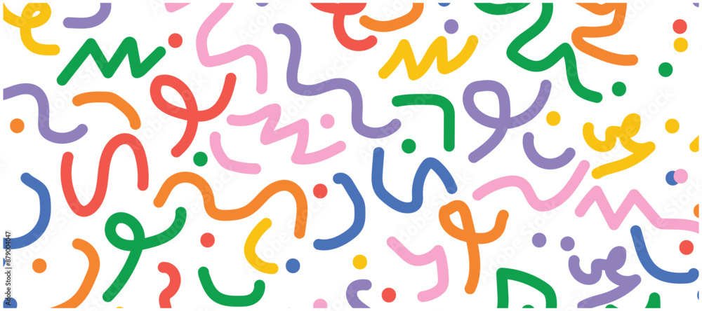 Poster set of fun colorful line doodle seamless pattern. creative abstract art background collection for ch