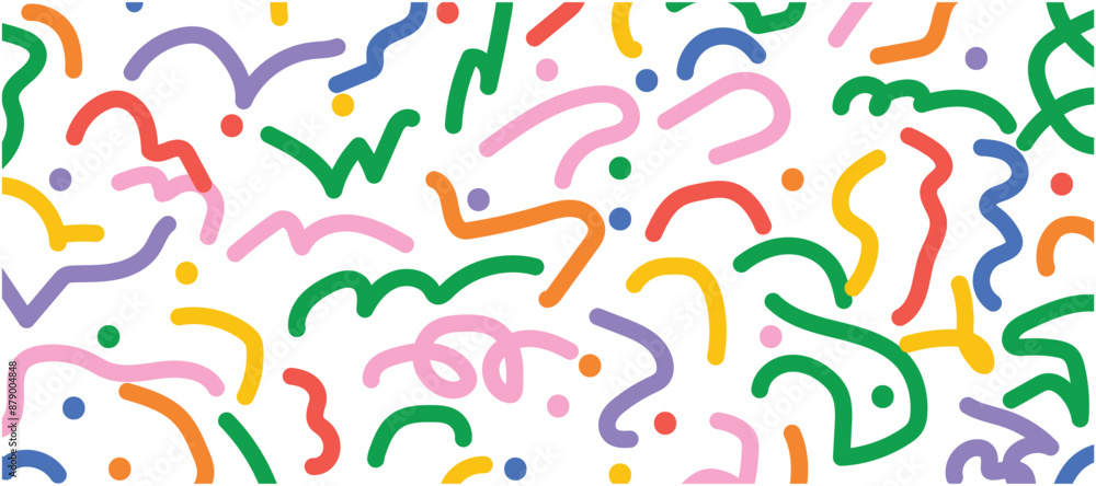 Poster set of fun colorful line doodle seamless pattern. creative abstract art background collection for ch