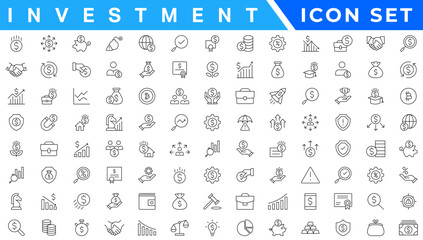 Investment Line Editable Icons set. Vector illustration in modern thin line style of business related icons: types of investments, economics, profit, savings, and more. Isolated on white