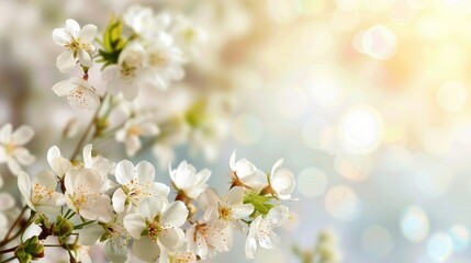 Obraz premium Spring background with white flowers and space for text