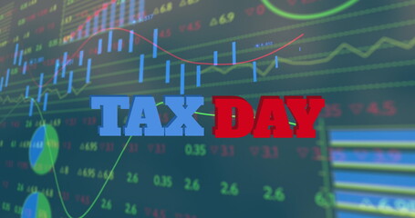 Image of graph and tax day on green background