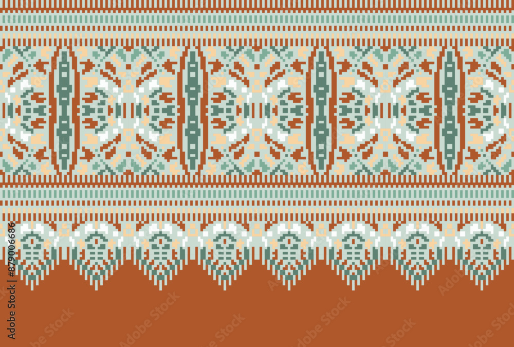 Wall mural Pixel Tribal striped seamless pattern. Aztec geometric black-white background. Can be used in fabric design for clothes, accessories, decorative paper, wrapping,