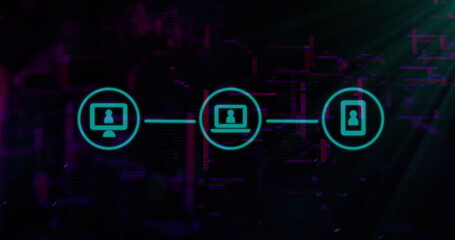 Image of data processing and media icons over black background