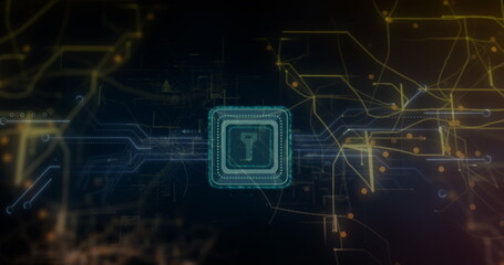 Image of data processing over black background