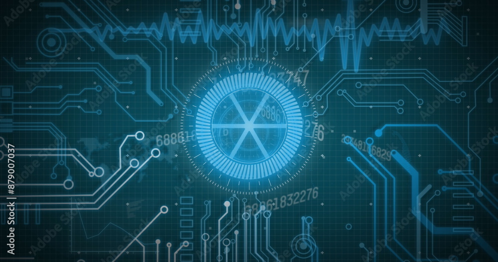 Poster image of data with hud processing, circles on digital interface