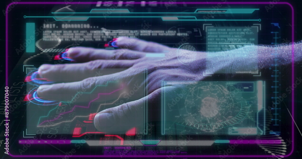 Poster image of data processing and hand on black background