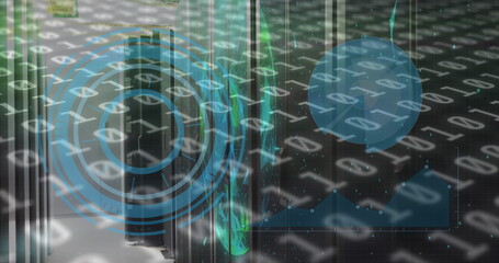 Image of binary codes, graphs with hud processing on digital interface