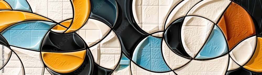 Poster Abstract geometric pattern with overlapping circles in vibrant colors, creating a dynamic and modern visual composition.