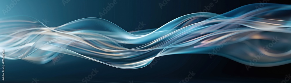 Poster abstract light waves in vibrant blue and white on a dark background, creating a modern and dynamic v
