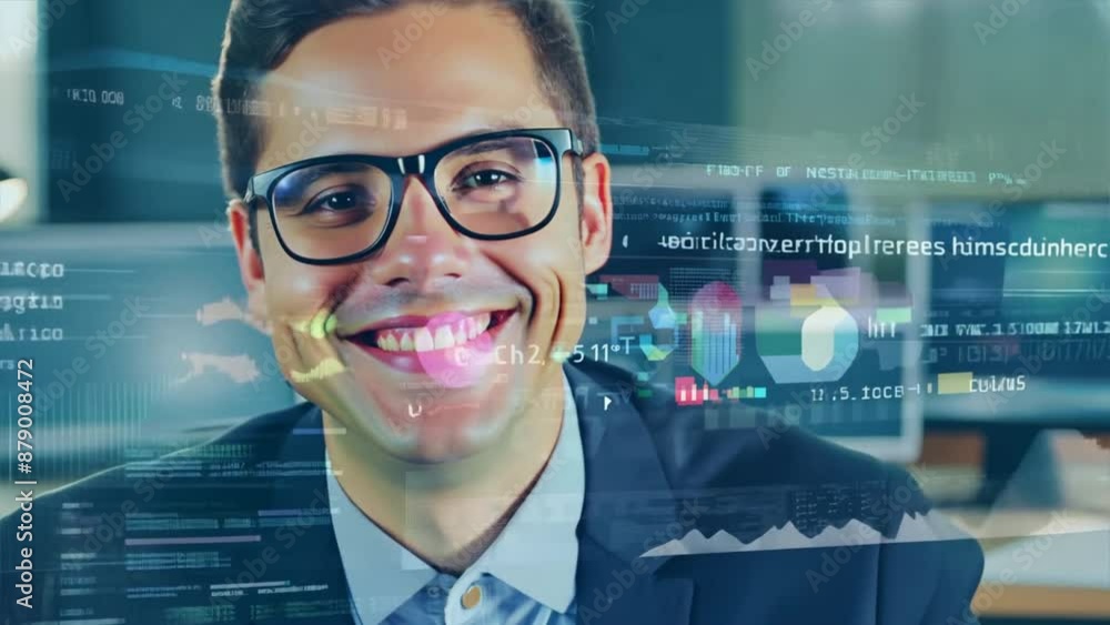 Poster portrait of a programmer enjoying his work.