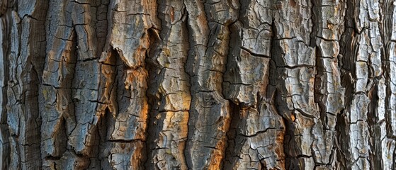 Panoramic close-up, high detail scan of striped sassafras tree bark texture, Generative AI 