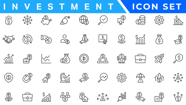 Money income line icon set. Pension fund, profit growth, piggy bank, finance capital minimal vector illustration. Simple outline signs for investment application. 30x30 Pixel Perfect Editable Strokes