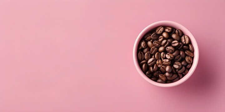 Celebrate International Coffee Day with a Pink Cup and Coffee Beans. Concept International Coffee Day, Pink Cup, Coffee Beans, Celebration, Coffee Lover