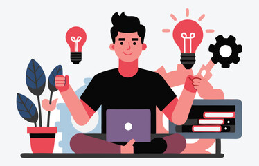 Unleashing Imagination, A Vibrant Journey into Flat Creativity Concept Illustration