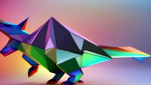 Origami style colourful cute dino of crystal ,generative ai