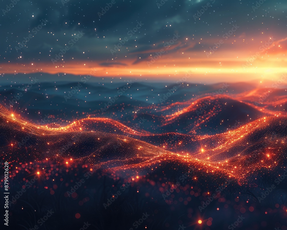 Poster a peaceful landscape merging with brain wave patterns, highlighting the connection between sleep and
