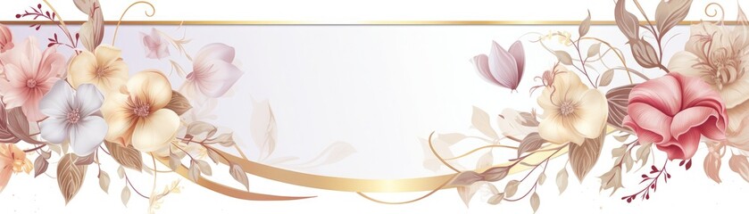 Elegant anniversary card template with a gold-foil heart and floral border, Anniversary, Pastel colors, Digital illustration, romantic