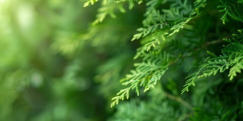 Vertical garden with lush green leaves of Western red cedar Thuja plicata. Concept Indoor Gardening, Western Red Cedar, Vertical Garden, Lush Green Leaves, Thuja Plicata