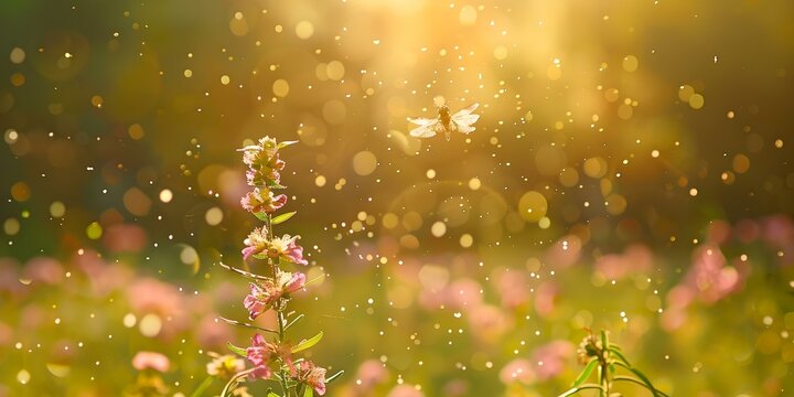 The Spread of Flower Pollen in the Air and its Allergic Effects. Concept Pollen Allergies, Airborne Pollen, Allergic Reactions, Spring Allergies