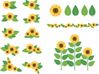 ひまわりのイラストパーツセット sunflower