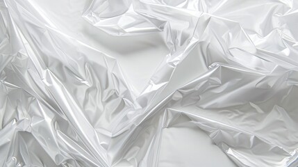 White plastic wrap with soft light and shadow folds white background.