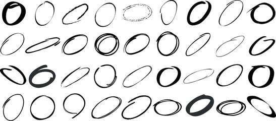 Abstract scribble circle highlighter vector set, hand drawn black circles design, artistic sketch, seamless pattern of circle, contemporary design elements
